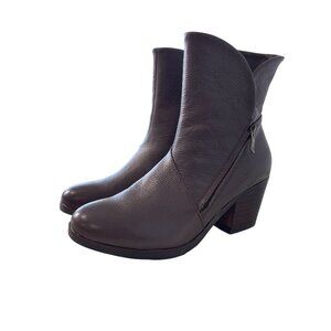 Bussola Ramona Mid Calf Boot Size 38 Brown Leather Stacked Heel Side Zipper Boho